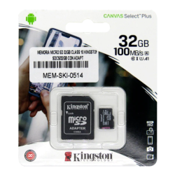 MEM-SKI-0514 - MEMORIA MICRO SD 32GB CLASS 10 KINGSTON CANVAS SDCS2/32GB CON ADAPT Garantia 5 años