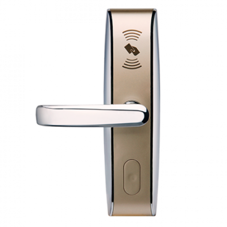 CERRADURA PARA HOTEL CROMO CON LECTOR PARA TARJETAS MIFARE PUERTAS DE 35-55MM 5 PESTILLOS DERECHA