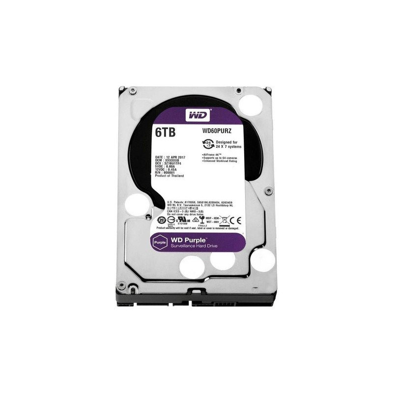 WD60PURZ Disco duro purple de 6tb 3 años de garantía para videovigilancia