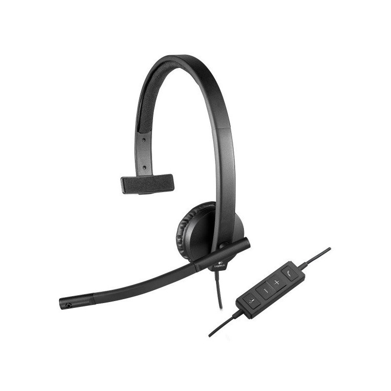 DIADEMA H570e MONO Logitech Corporativo Monoaural Alámbrico USB Compatible Win-Mac Micrófono Suspensión Ruido Cable Plano Con