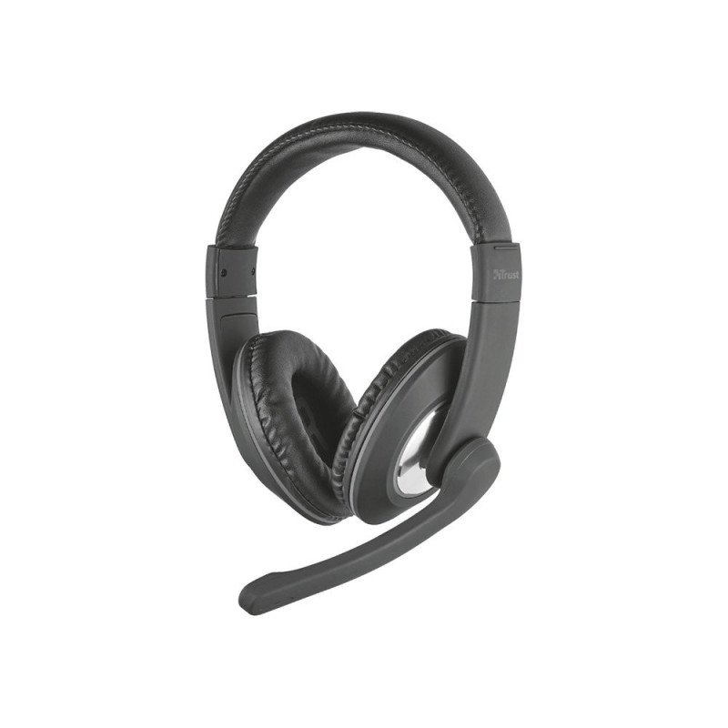 21662 - Audífono Diadema Trust Reno 3.5 mm Negro con Micrófono Incluye convertidor a dos Plug