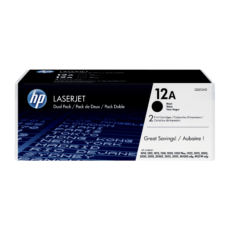 Cartucho de toner HP 12A Negro Laserjet Original (Q2612AD) Dual Pg 2000