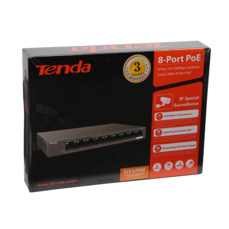 Switch PoE 10/100 Ethernet 10/100 Mbps con 8 puertos PoE TEF1109P-8-63W