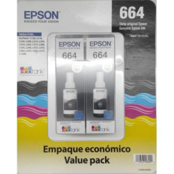 Kit Botella de Tinta Epson T664 Negro T664120-DUAL (L120-L200-210-350-355-365-455-555-565-1300) 70Ml