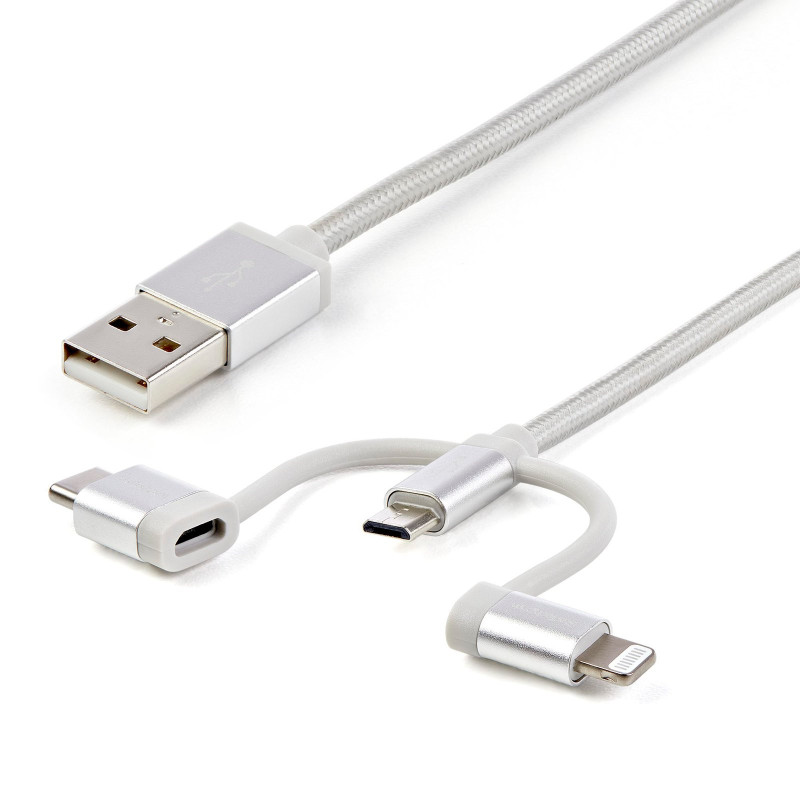 LTCUB1MGR StarTech.com Cable de 1m USB a Lightning USB-C y Micro USB - Cable Cargador para Teléfono Móvil iPhone iPad Tablet