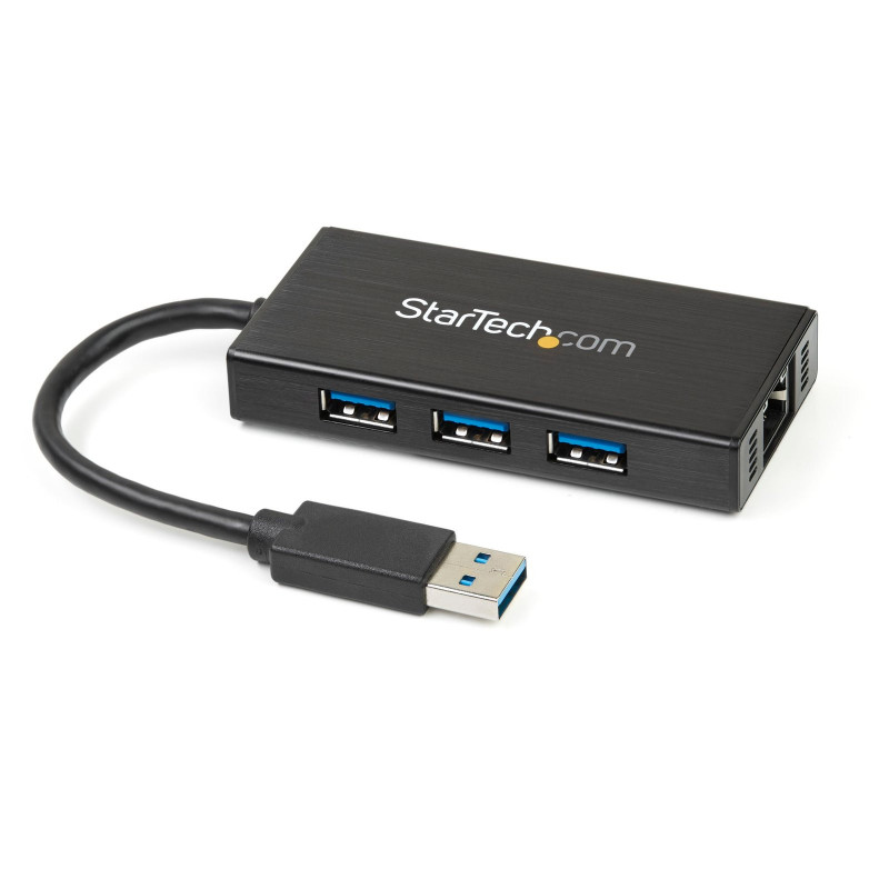 ST3300GU3B StarTech.com 3 Port Portable USB 3.0 Hub with Gigabit Ethernet Adapter NIC - Aluminum USB Hub w/ Cable - USB 3 Hub