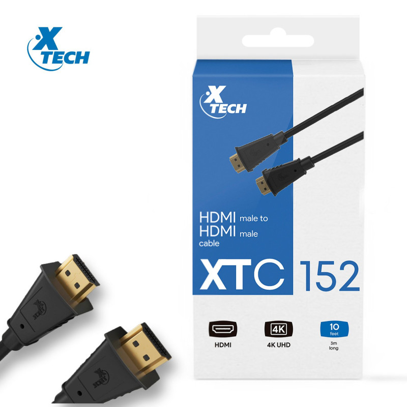 Xtech Cable con conector HDMI macho a HDMI macho Resolución : Hasta 3840x2160p Longitud : 3m