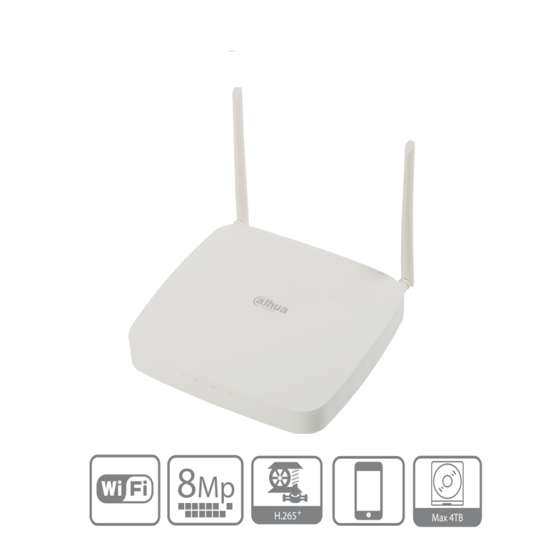 NVR WIFI 2,4GHZ 8CH H.265 DECODIFICACION 1CH@4K O 4CH@2MP AB ENTRADA WIFI 24MBPS 1 SATA 1 HDMI 1RJ45 DHI-NVR2108-W-4KS2