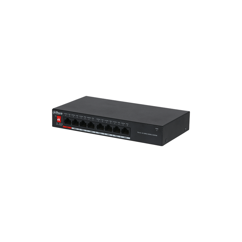 SWITCH POE 8 PUERTOS GIGABIT IEEE 802.3 AF/AT 1 PUERTO HASTA 60W RESTANTES HASTA 30W TOTAL MAX 96W - DH-PFS3008-8GT-96-V2