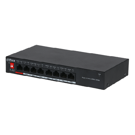 SWITCH POE 8 PUERTOS GIGABIT IEEE 802.3 AF/AT 1 PUERTO HASTA 60W RESTANTES HASTA 30W TOTAL MAX 96W - DH-PFS3008-8GT-96-V2