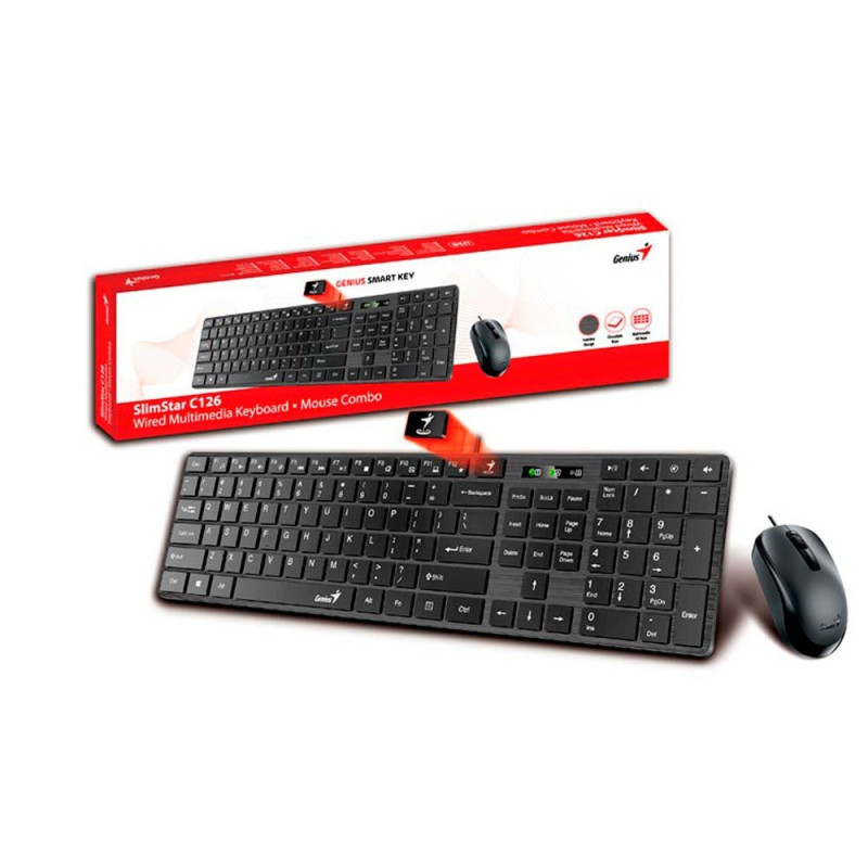 31330007401 - Combo teclado + Mouse Genius SlimStar C126 Alambrico USB Negro